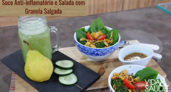 Receita: Suco Anti-Inflamatório e Salada com Granola Salgada