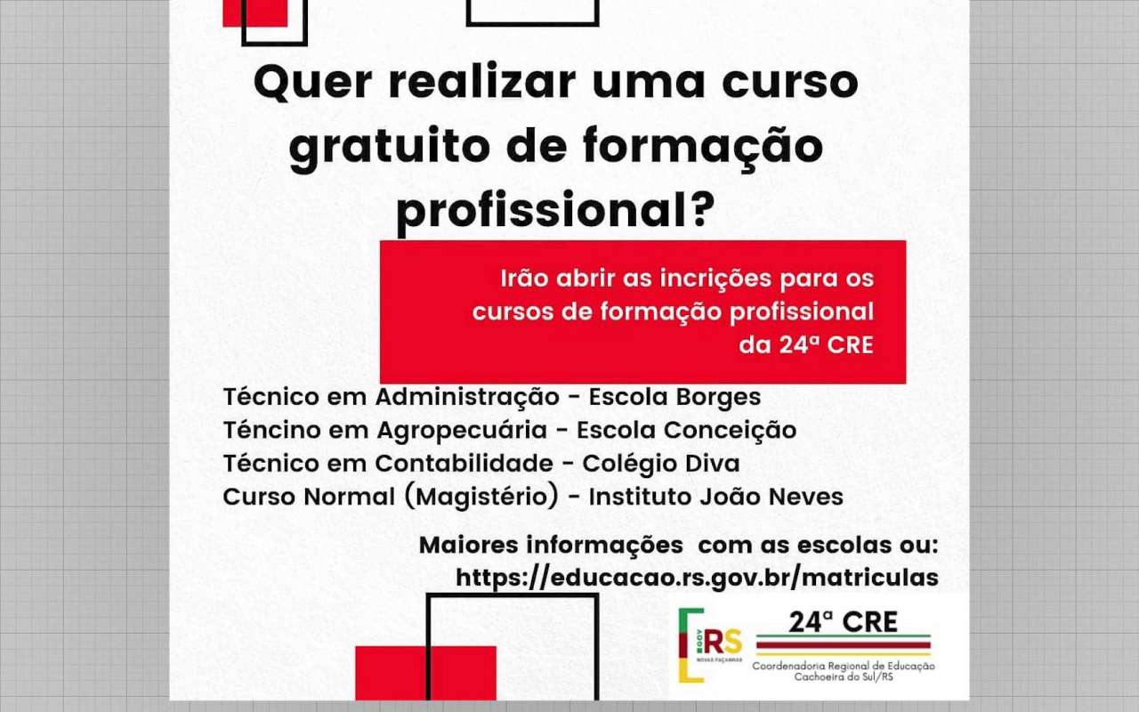 Inscrições para cursos técnicos no RS estão abertas