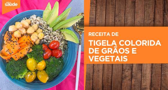 Receita: Tigela colorida de grãos e vegetais